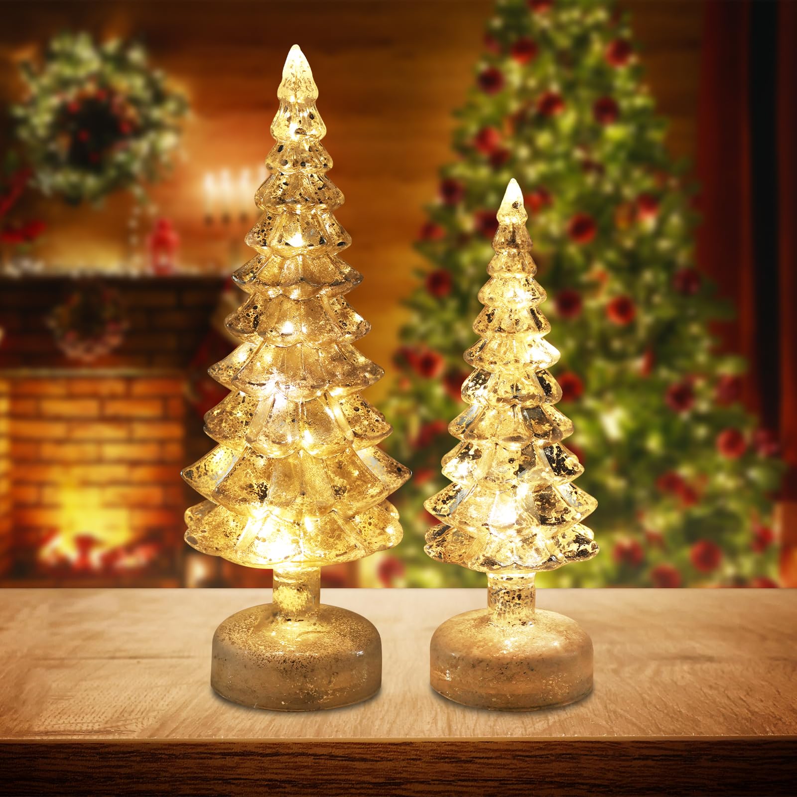 YEAHOME front view of two glass trees showing elegant silhouette and glow