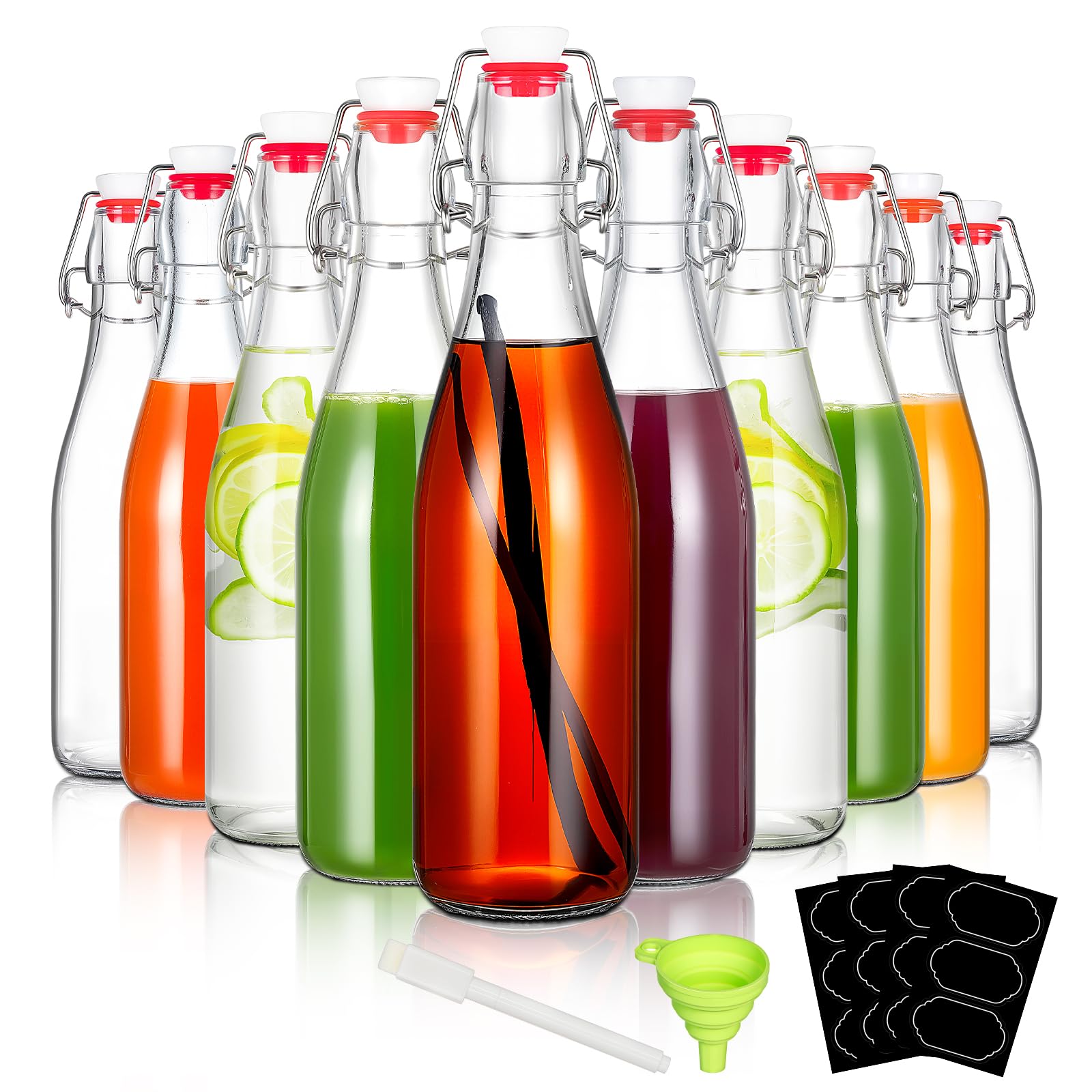 YEBODA front view of ten bottles showing clear glass and tidy packaging for storage