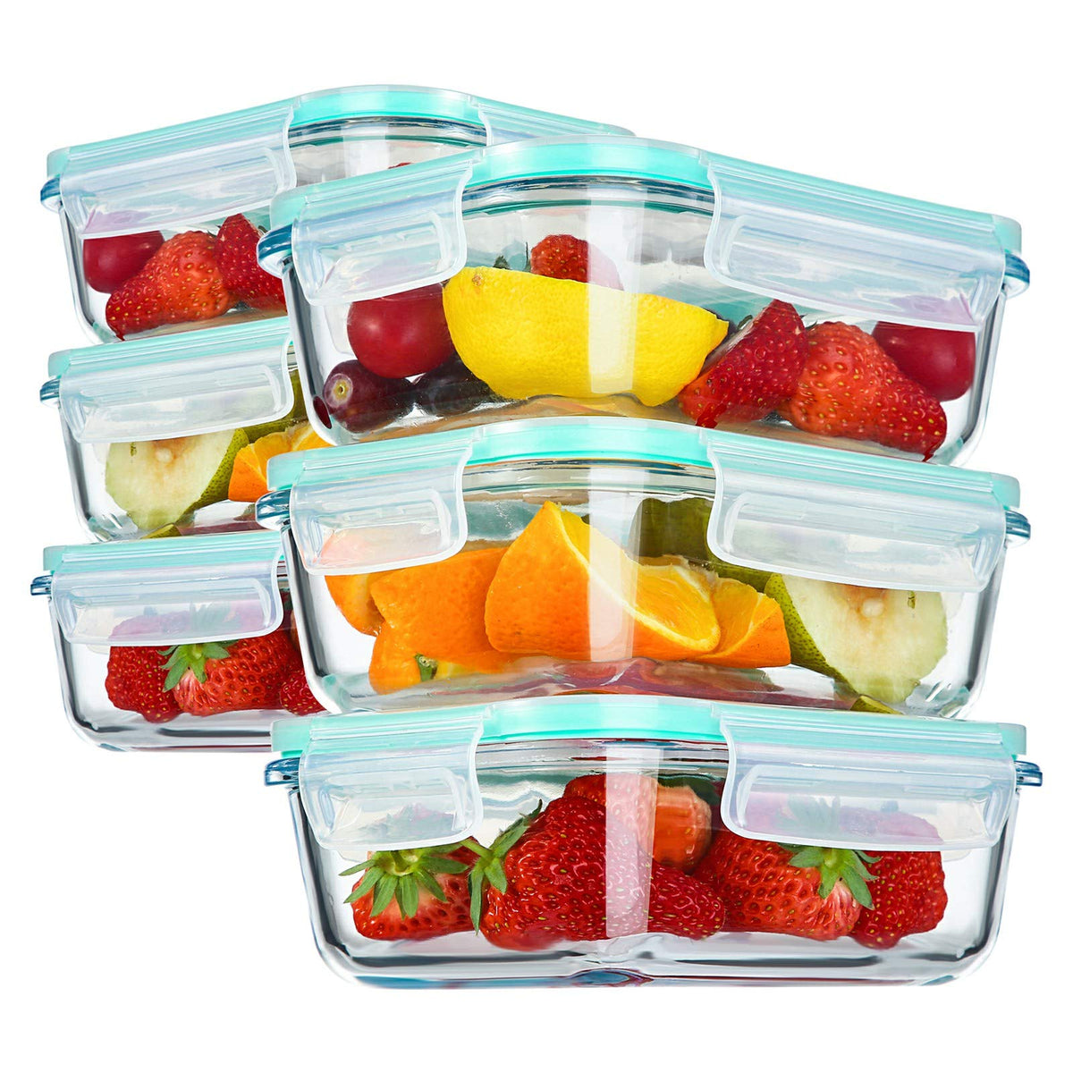 YEBODA front view of six 23 oz glass containers neatly packaged and visible benefit organization