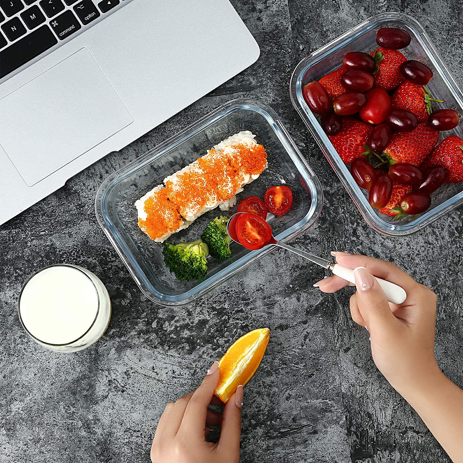 YEBODA stacked containers in fridge showing space-saving organization and clear visibility benefit