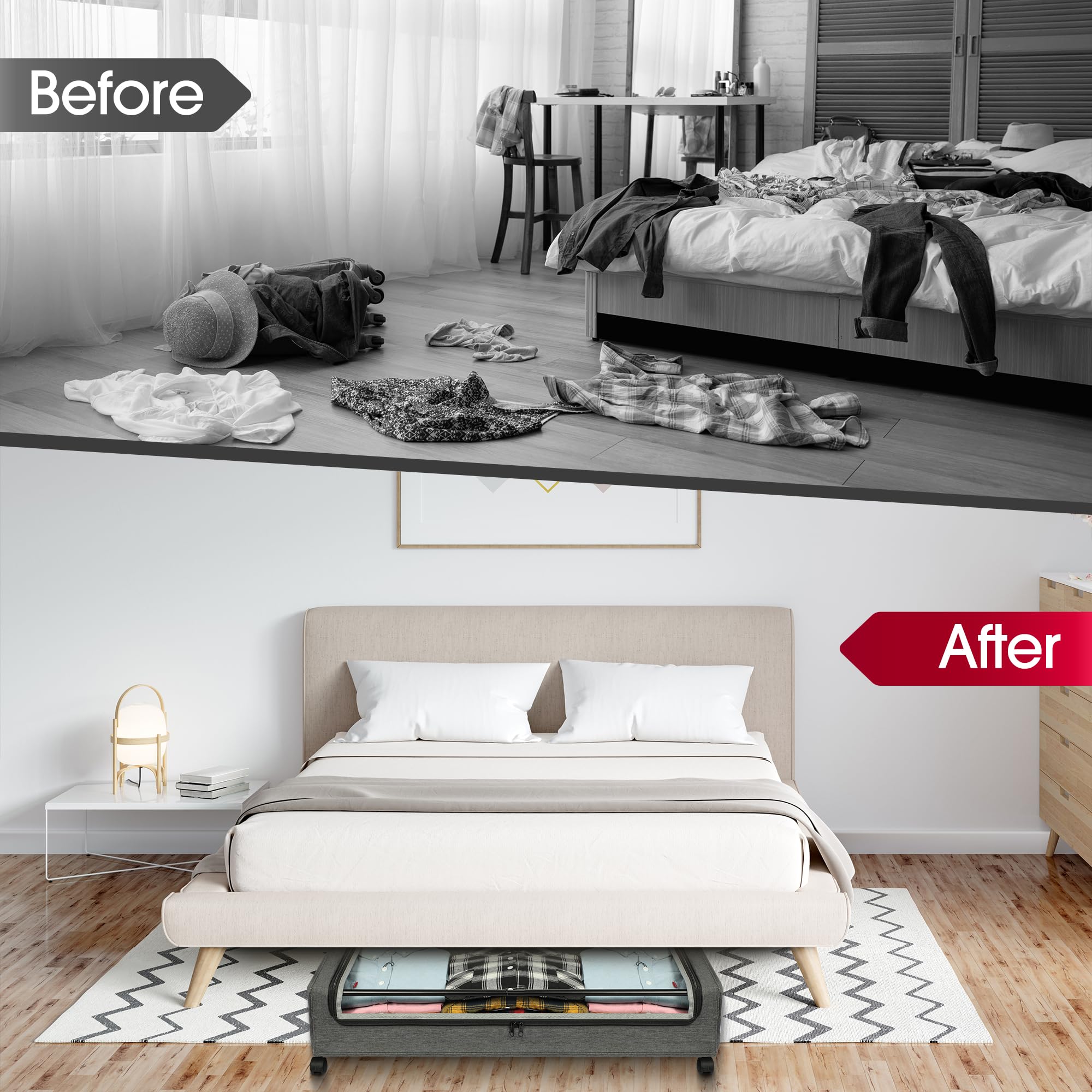 Yecaye in bedroom lifestyle scene showing organized room and tidy floors