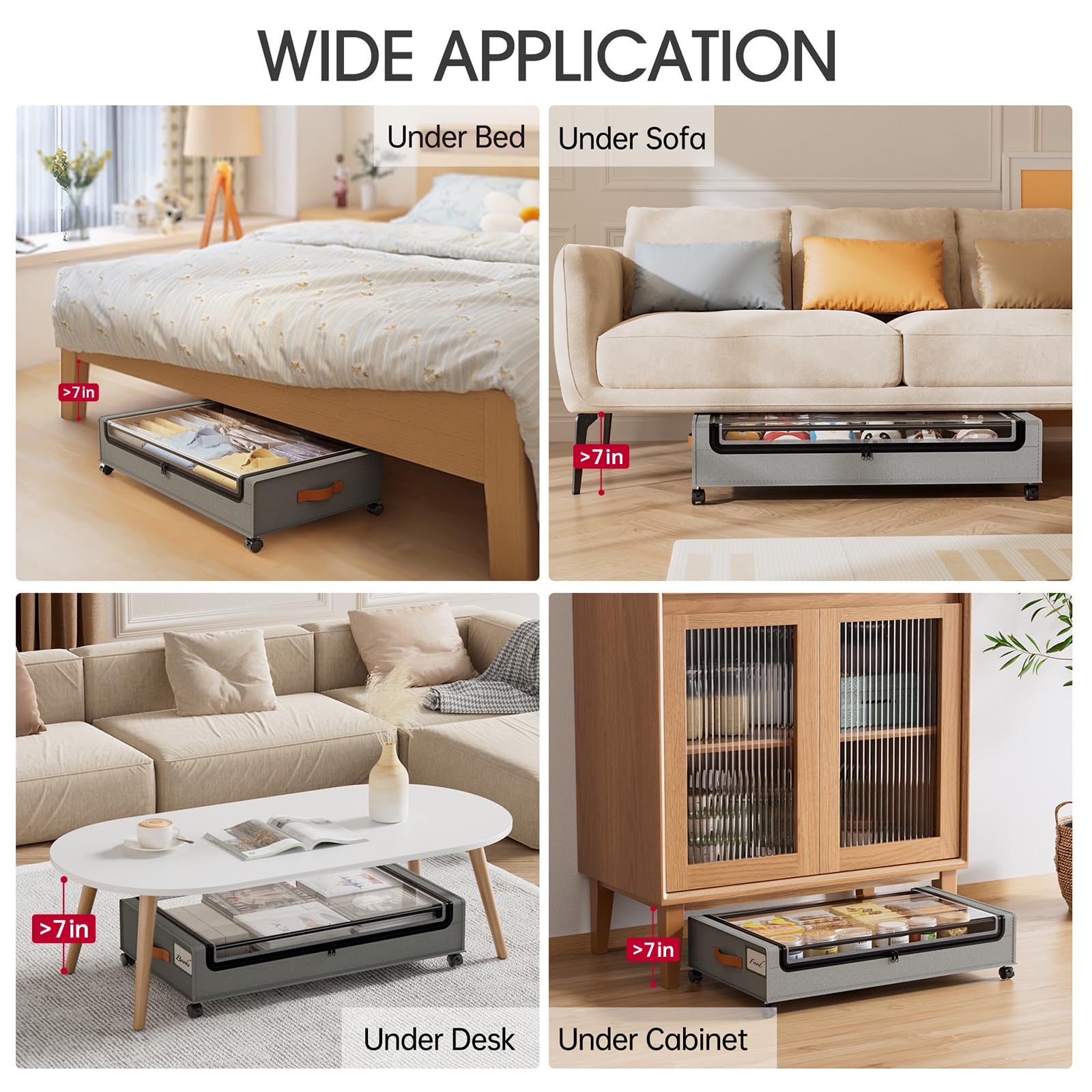 Yecaye filled under-bed storage demonstrating large capacity and accessibility