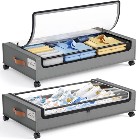 Yecaye front view of two under bed storage containers showing organization benefit