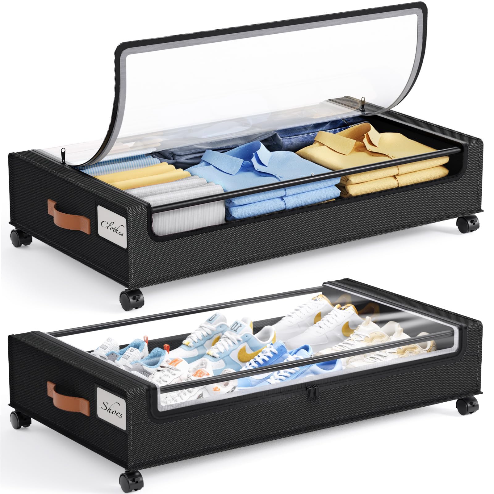 Yecaye front view under bed storage showing full drawer and tidy organization benefit