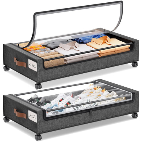 Yecaye front view of under bed drawers showing neat storage and easy access
