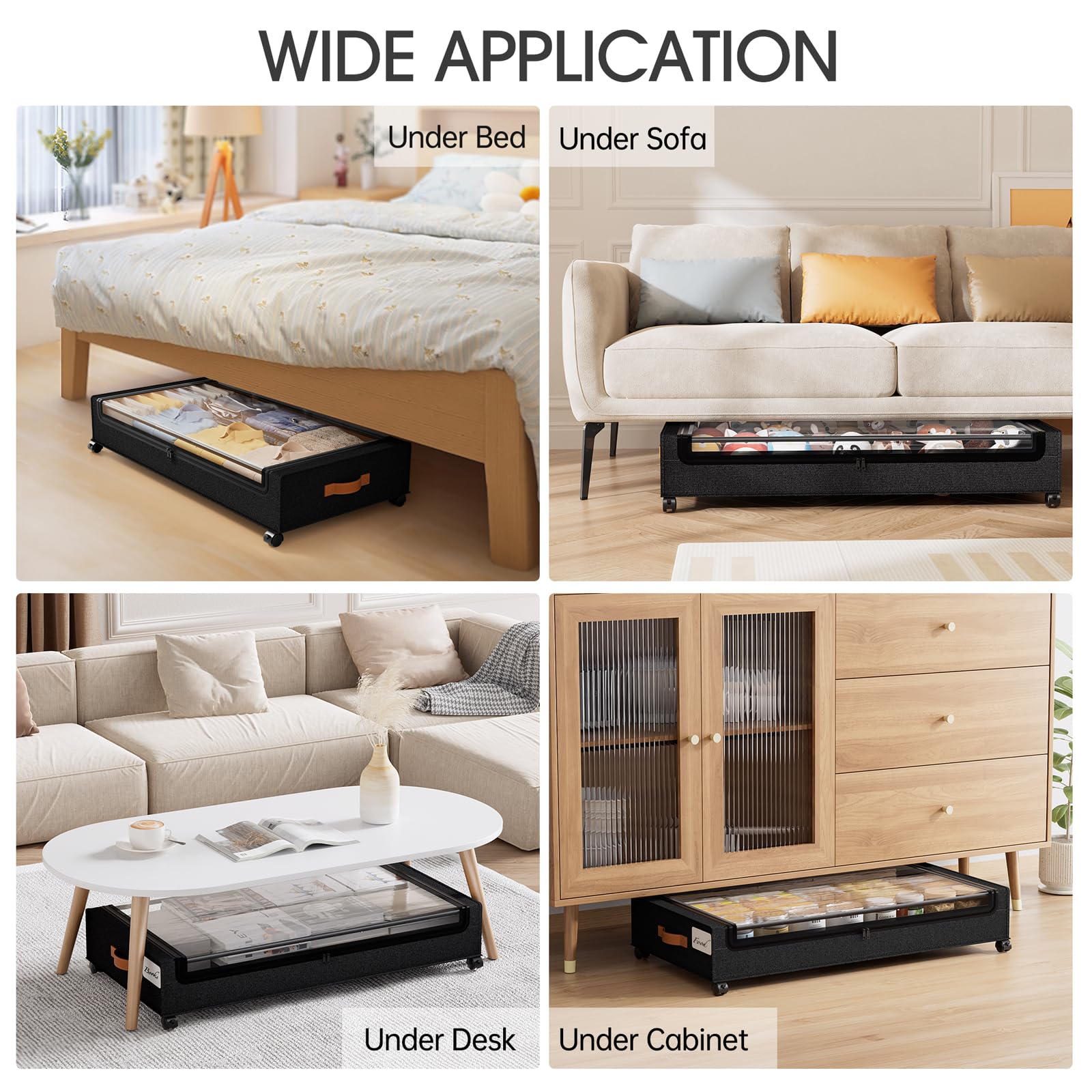 Yecaye under a bed filled with clothes demonstrating space-saving benefit