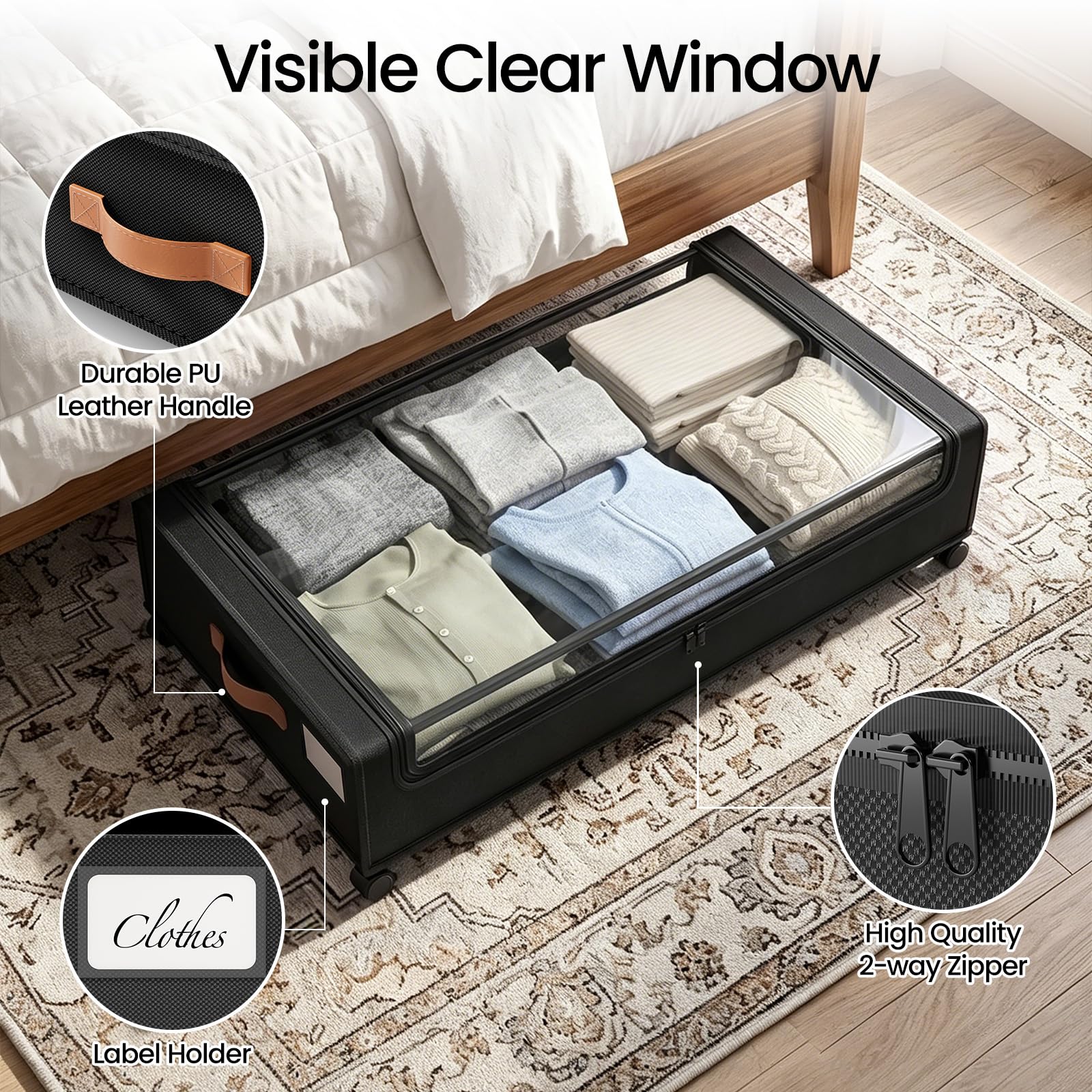 Yecaye in-use under bed with clothes showing space-saving benefit