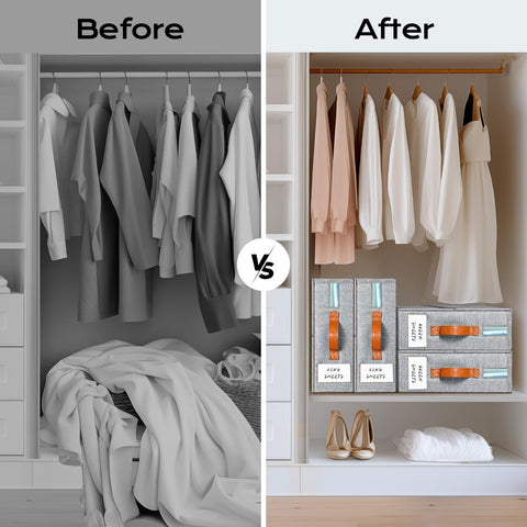 Yecaye organizer in a bedroom setting illustrating tidy, dust-free linen storage