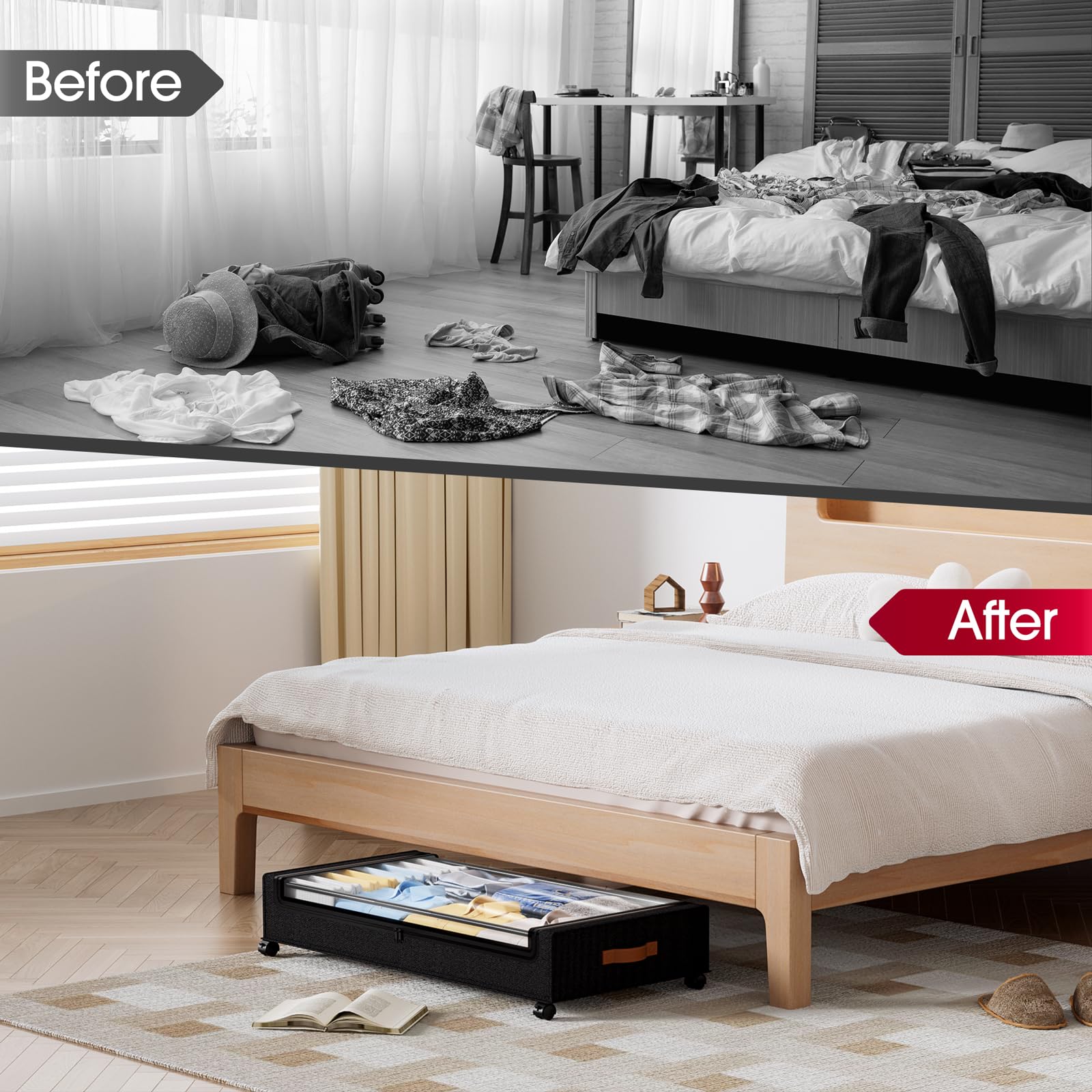 Yecaye in a styled bedroom showing organized space and visual appeal benefit