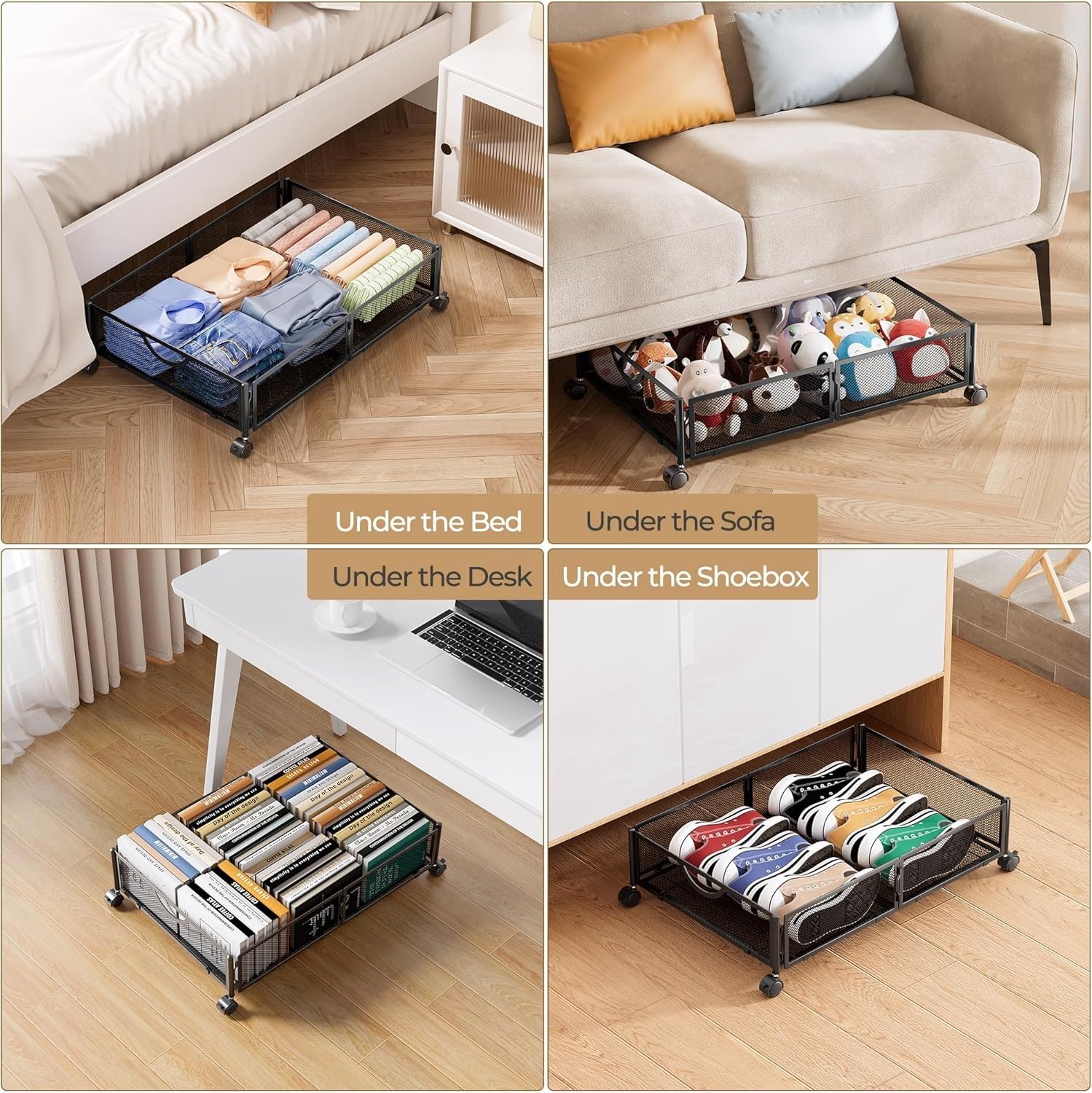 Yecaye storage drawer in use under bed holding shoes for easy access benefit