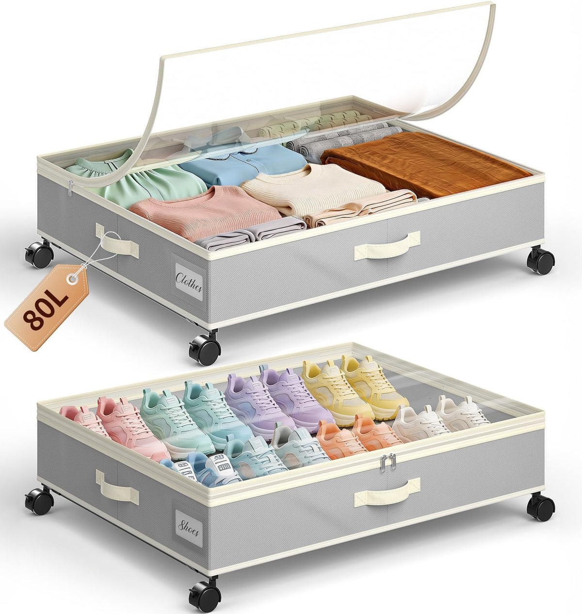 Yecaye front view of large underbed storage showing capacity benefit
