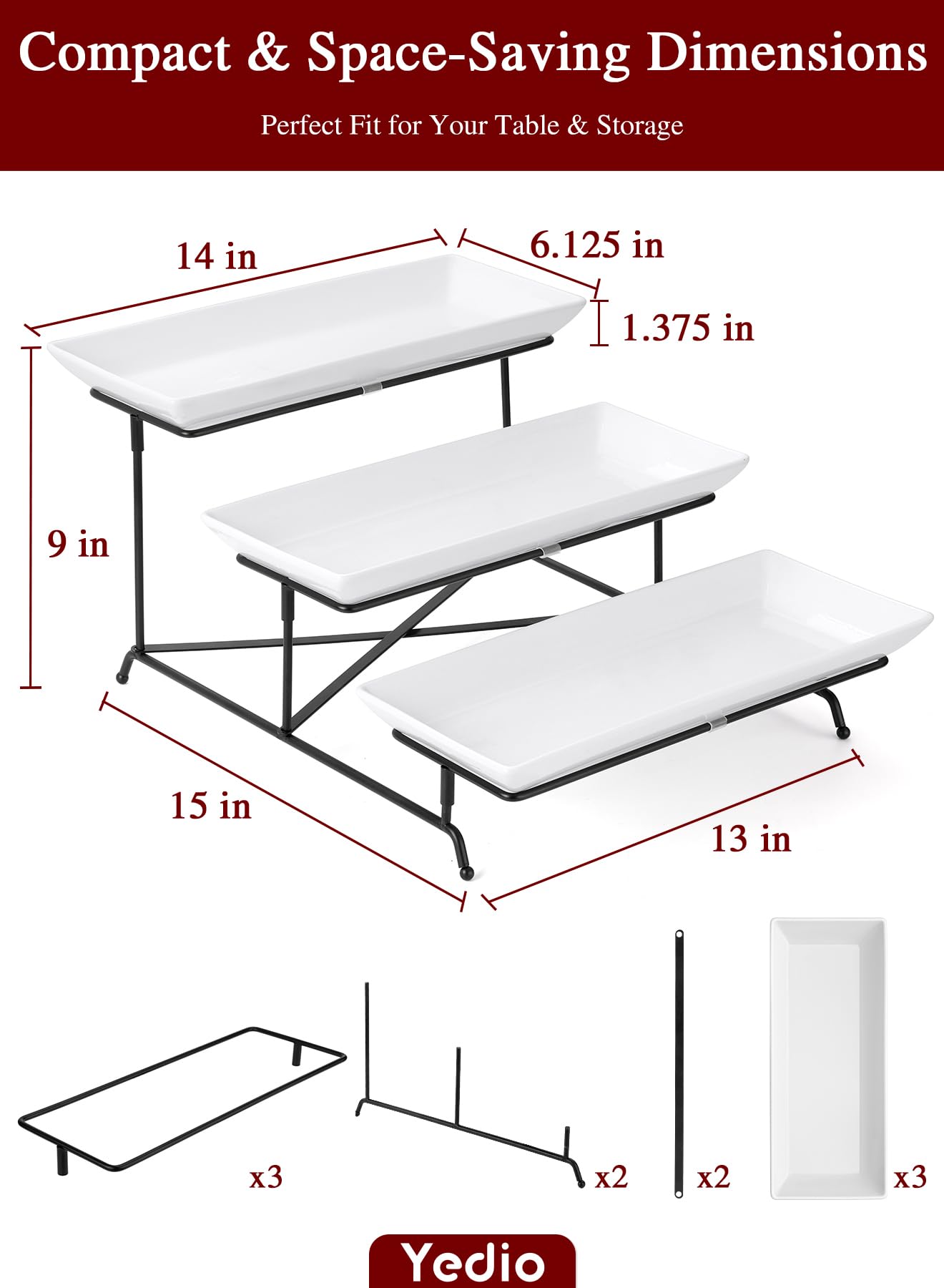 Yedio assembled with cakes and fruits demonstrating ample serving capacity benefit