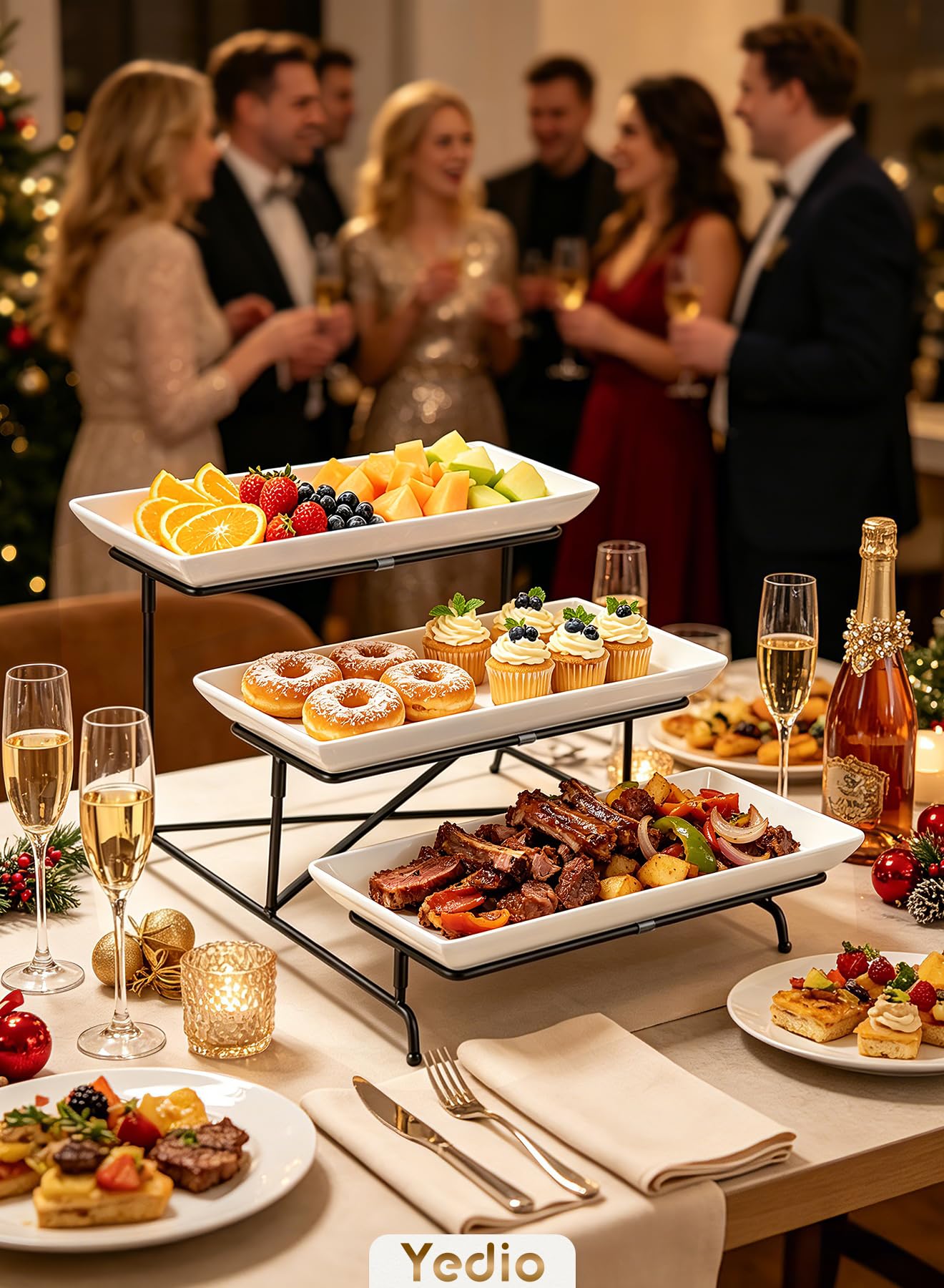 Yedio styled on dining table showing elevated display and entertaining benefit