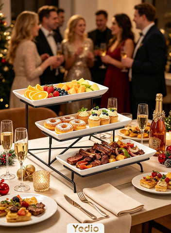 Yedio styled on dining table showing elevated display and entertaining benefit