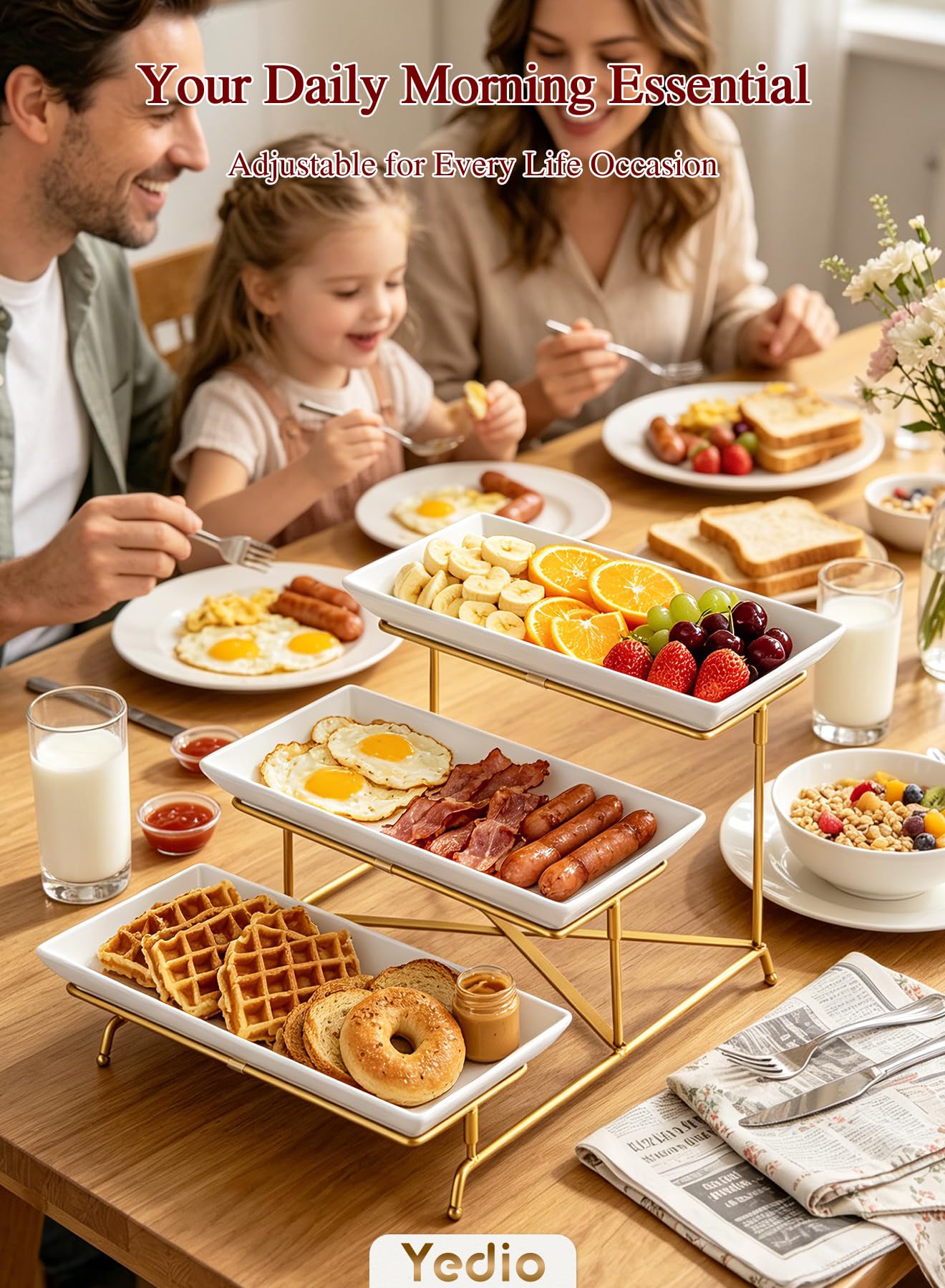 Yedio top tier closeup showing porcelain finish and food-ready surface benefit