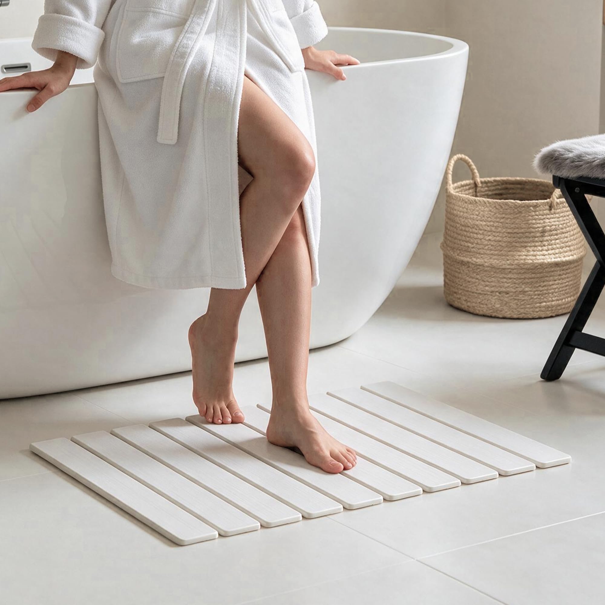 YEECOPON mat placed in shower exit illustrating dry feet and safety