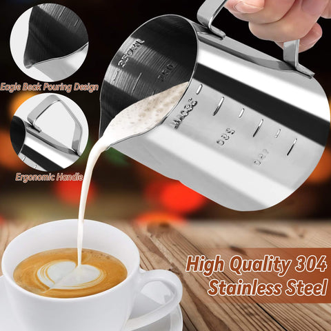 Yeelan 350ml frothing pitcher with scales and narrow spout for accuracy