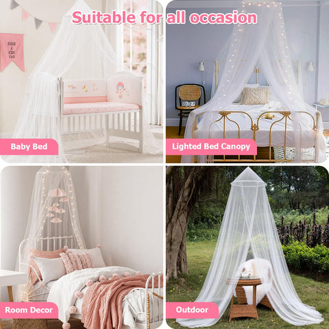 YEERSWAG canopy beside bed showing height and scale for proper fit