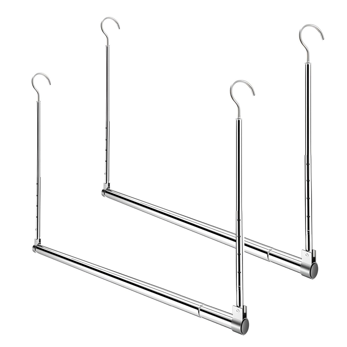 Yeetburg chrome rods front view showing two-pack and clear benefit of instant extra hanging space