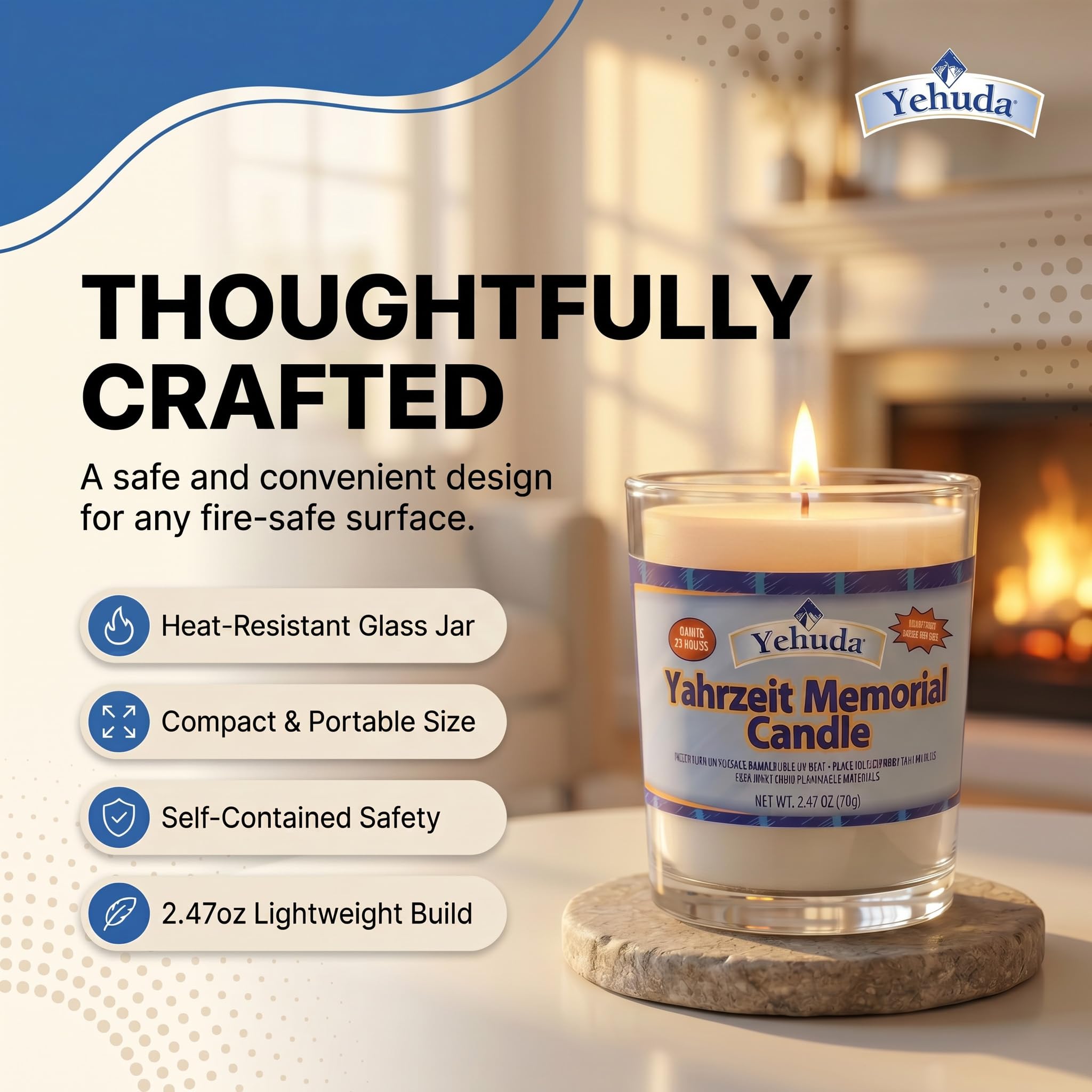 Yehuda tumbler label and base showing tempered glass durability