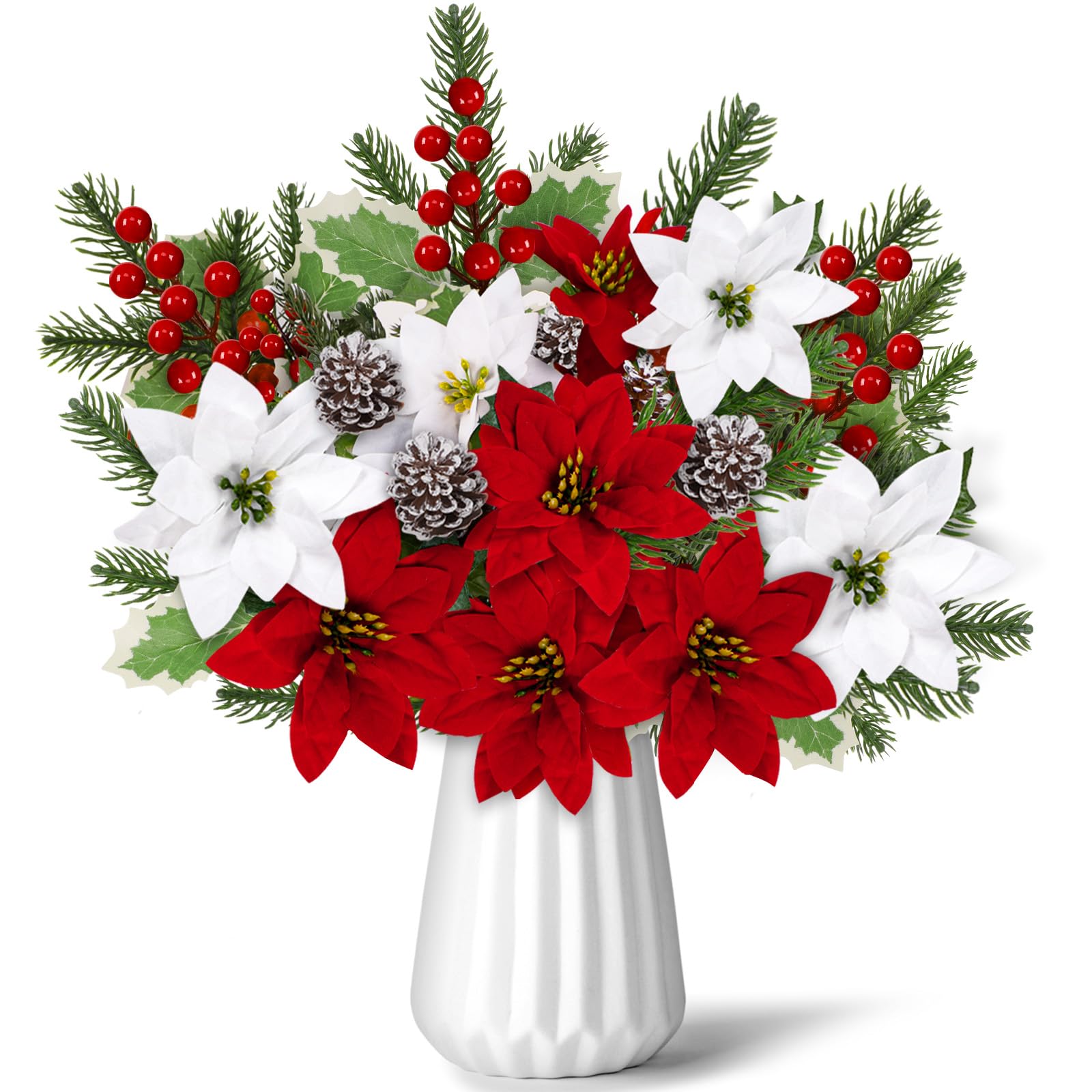 Yen Jean front view of assembled 25-piece holiday floral pack, easy styling benefit