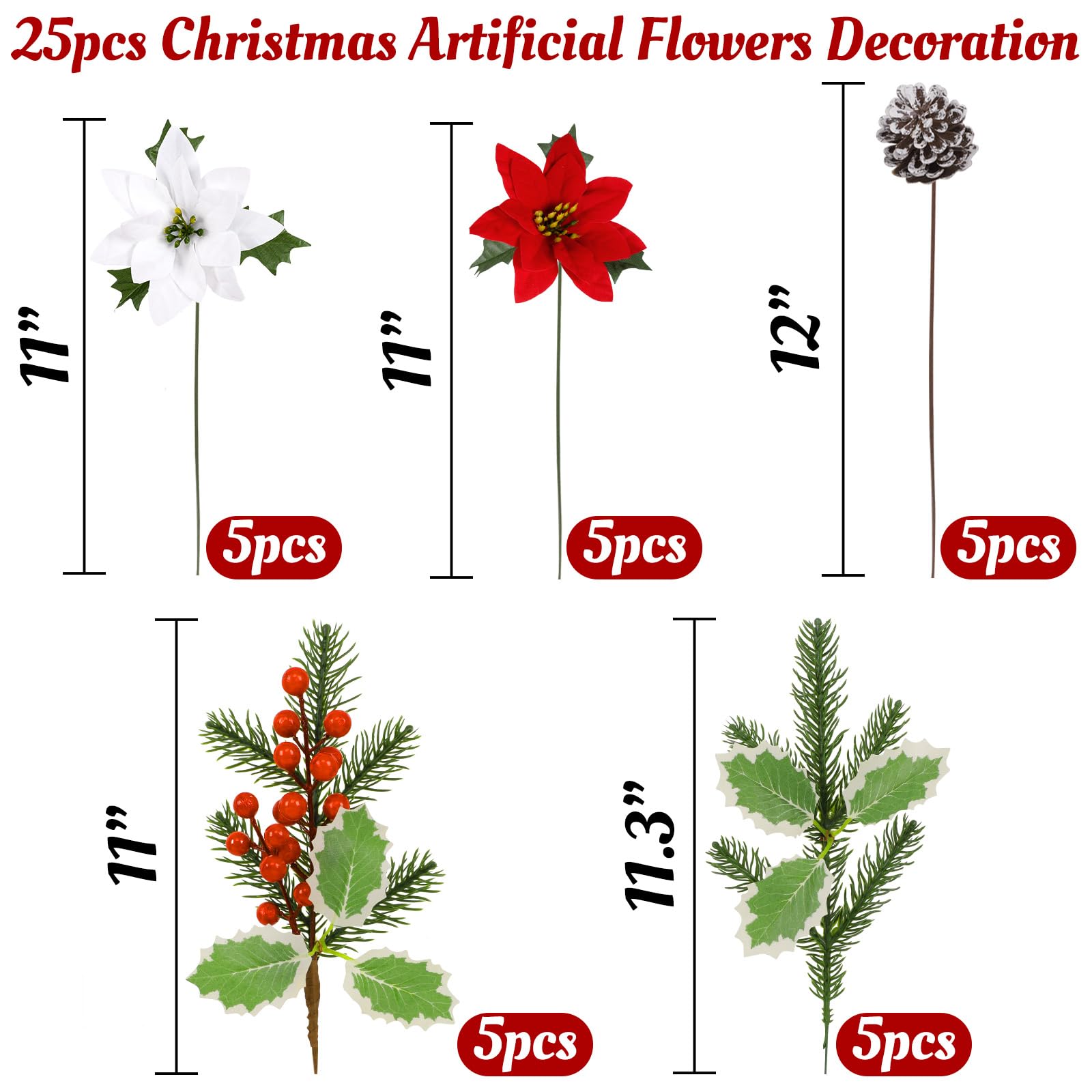 Yen Jean holly stem with red berries and green leaves for festive accents benefit