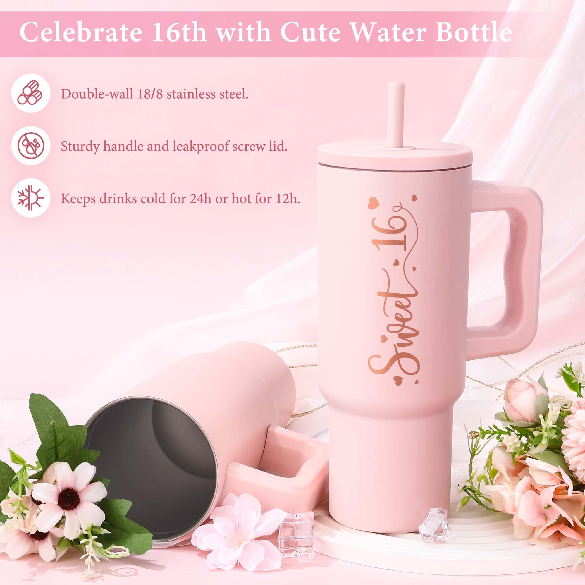 YENCHORN 24oz pink tumbler shown upright for daily drink convenience