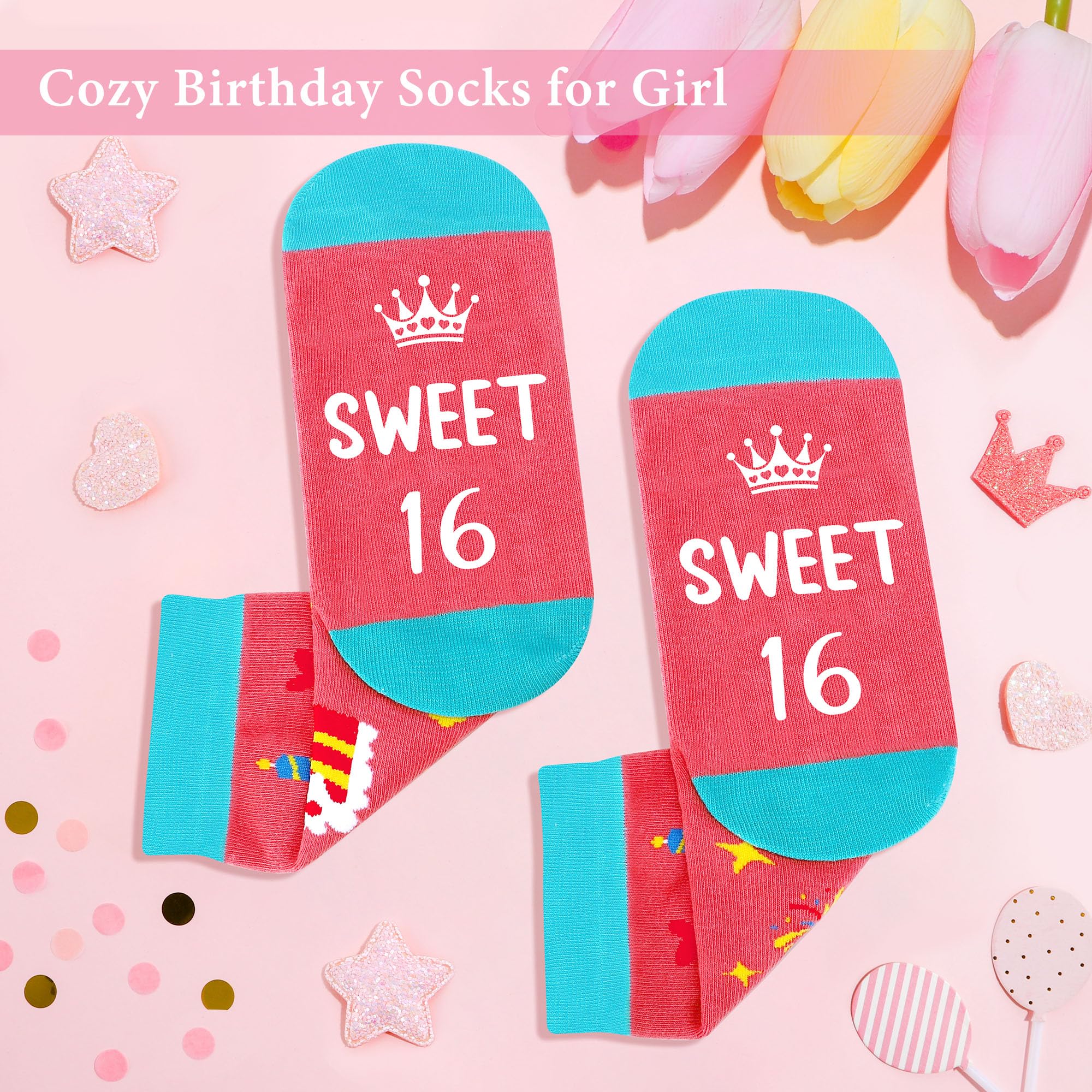 YENCHORN birthday socks and scented candle arranged for cozy relaxation