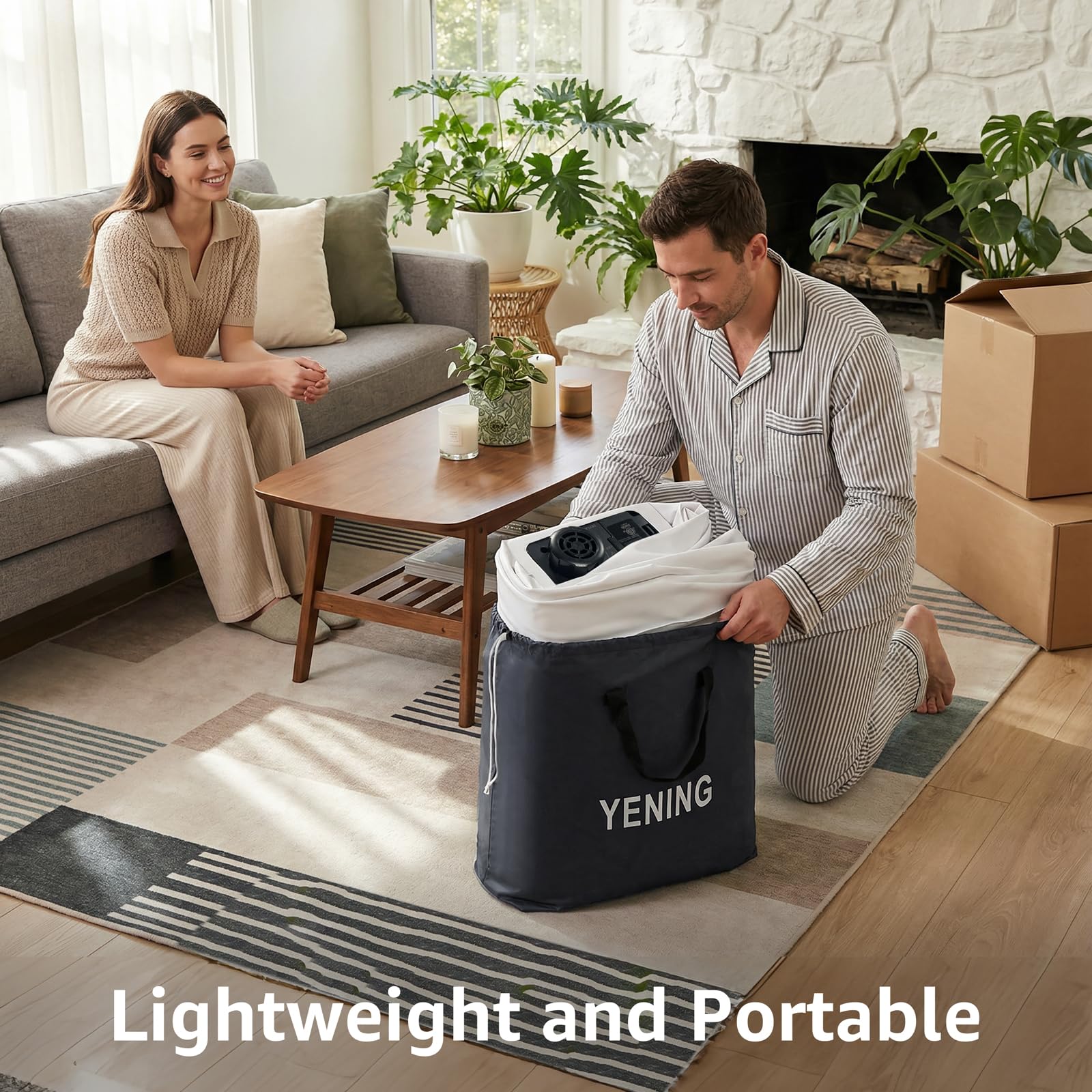 YENING deflated mattress packed in carry bag for easy transport