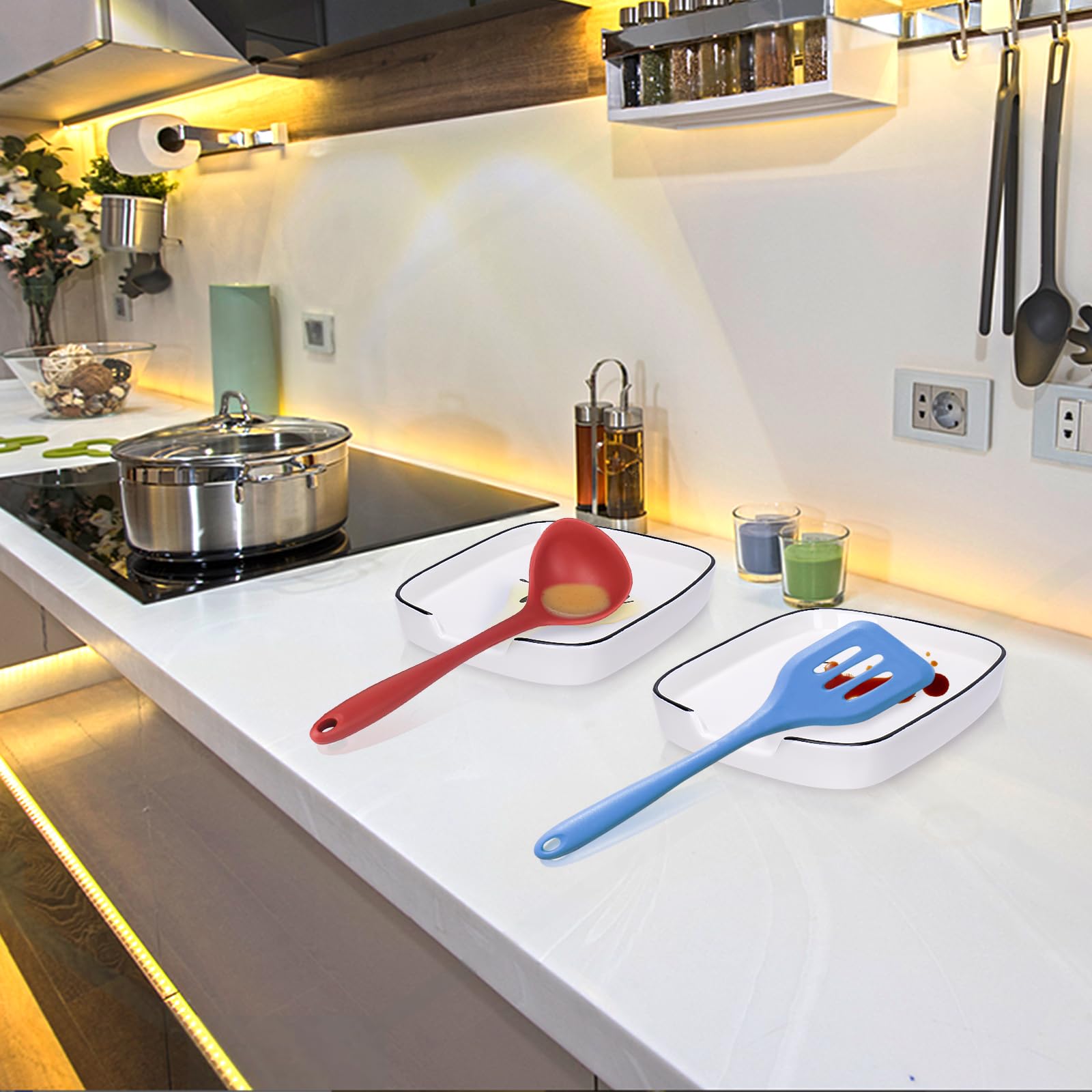 YENLNI spoon rest holding a ladle on stovetop showing countertop protection