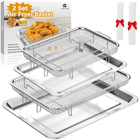 YEPATER front view showing both large and medium baskets and trays for versatile cooking