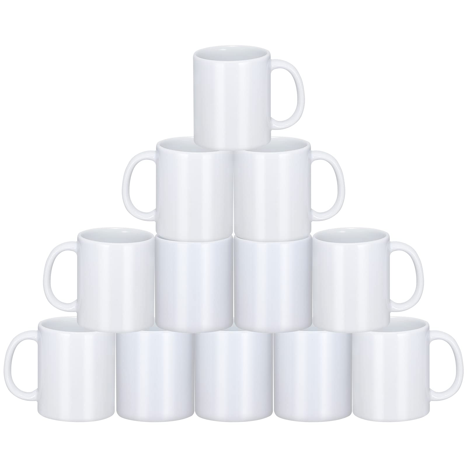 Yephets front view of 12-pack blank white mugs showing value and uniformity