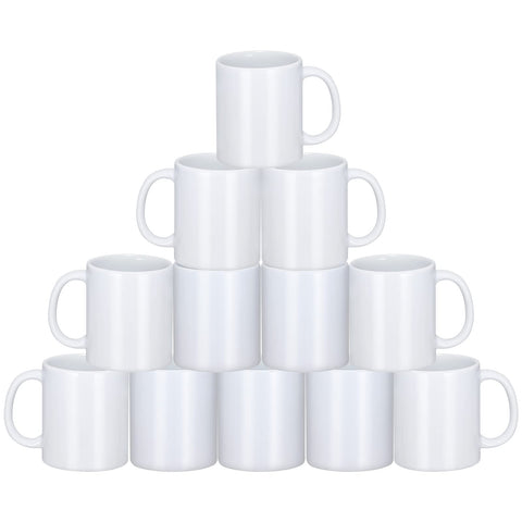 Yephets front view of 12-pack blank white mugs showing value and uniformity
