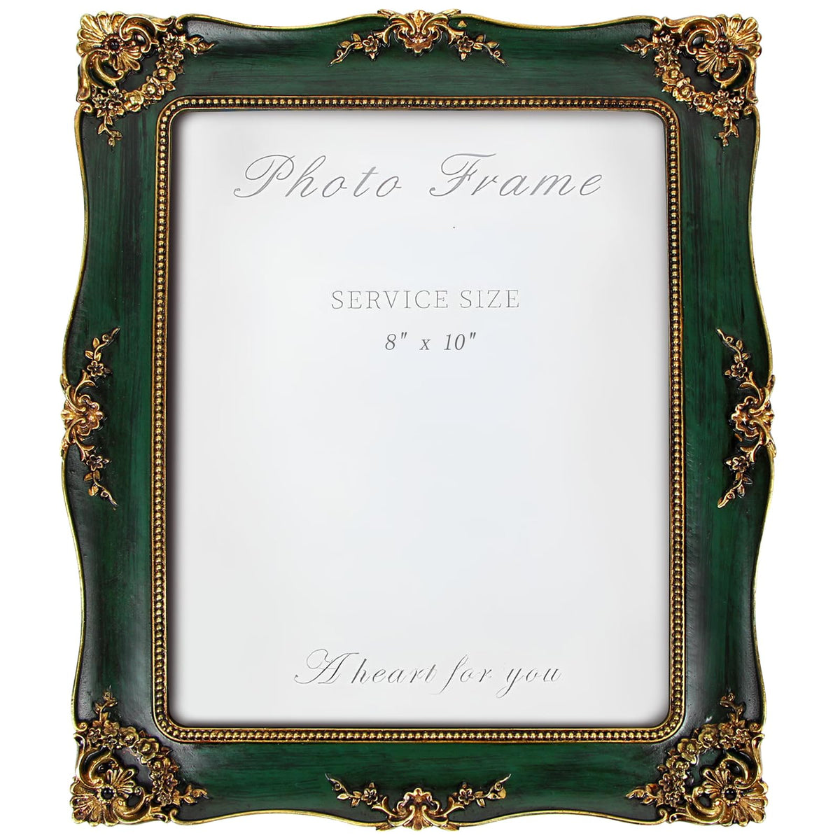 YEPOTUE front view of ornate green frame shows elegant display benefit