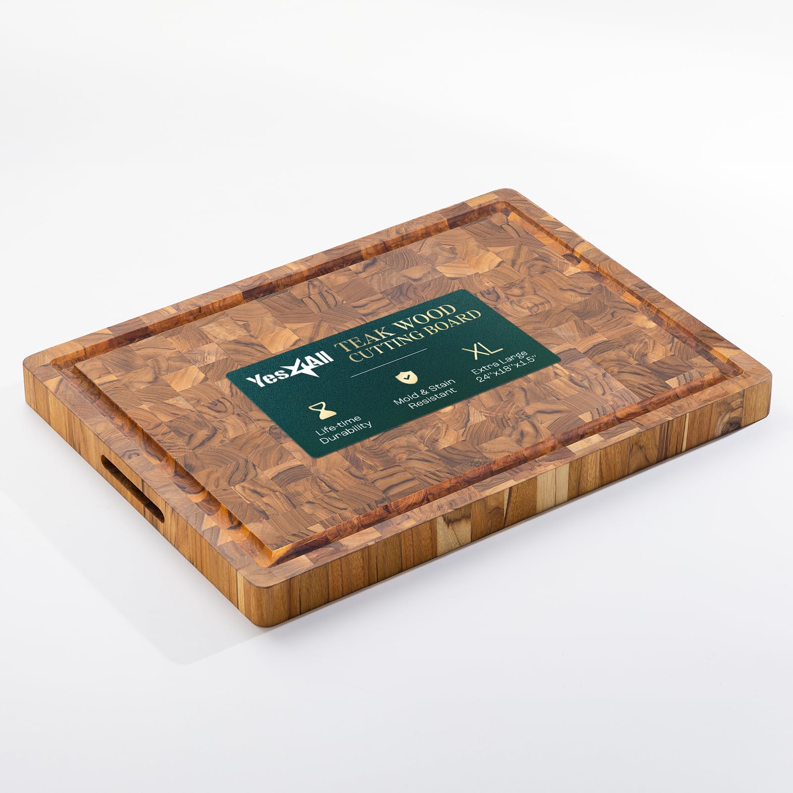 Yes4All teak cutting board front view showing durable surface and elegant grain