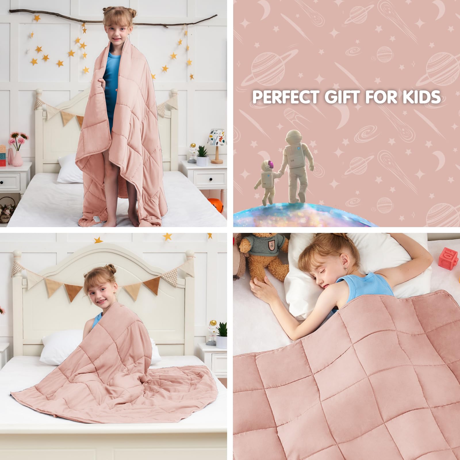 yescool blanket on child's lap showing calming weighted comfort while reading