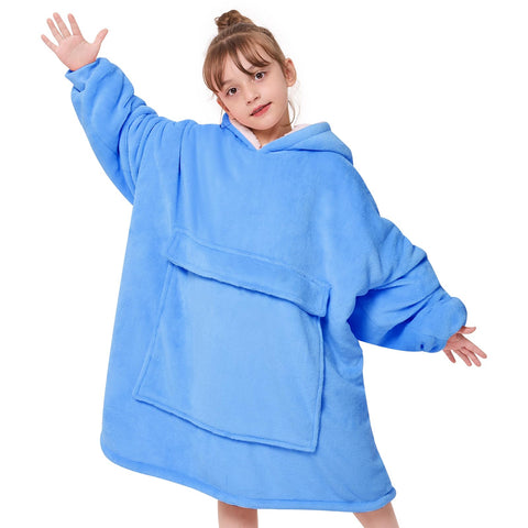yescool front view azure hoodie showing full coverage and cozy look