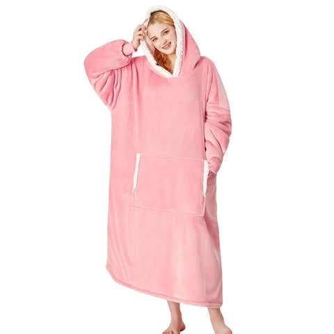 yescool front view of pink wearable blanket hoodie showing cozy coverage and style