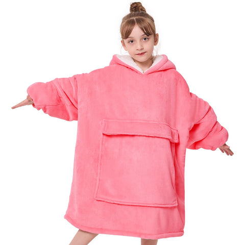 yescool front view pink hoodie blanket showing full coverage and cozy look