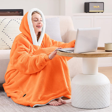 yescool hoodie blanket beside chair demonstrating size and full-length scale