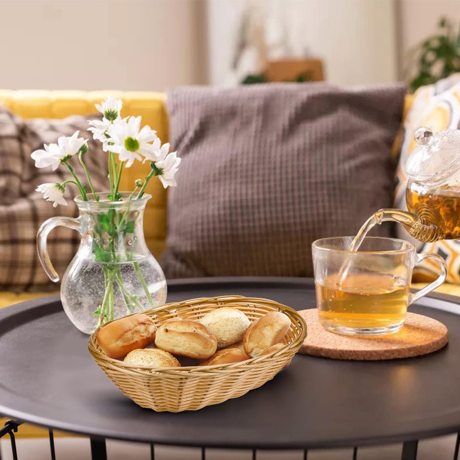 Yesland oval basket serving warm bread rolls, offering attractive presentation for guests