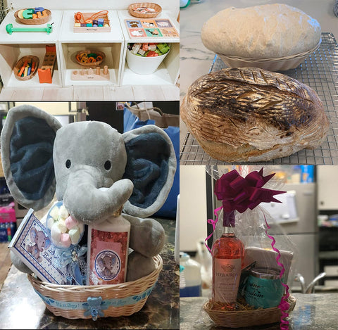 Yesland baskets styled on a kitchen island as a centerpiece and organized display solution