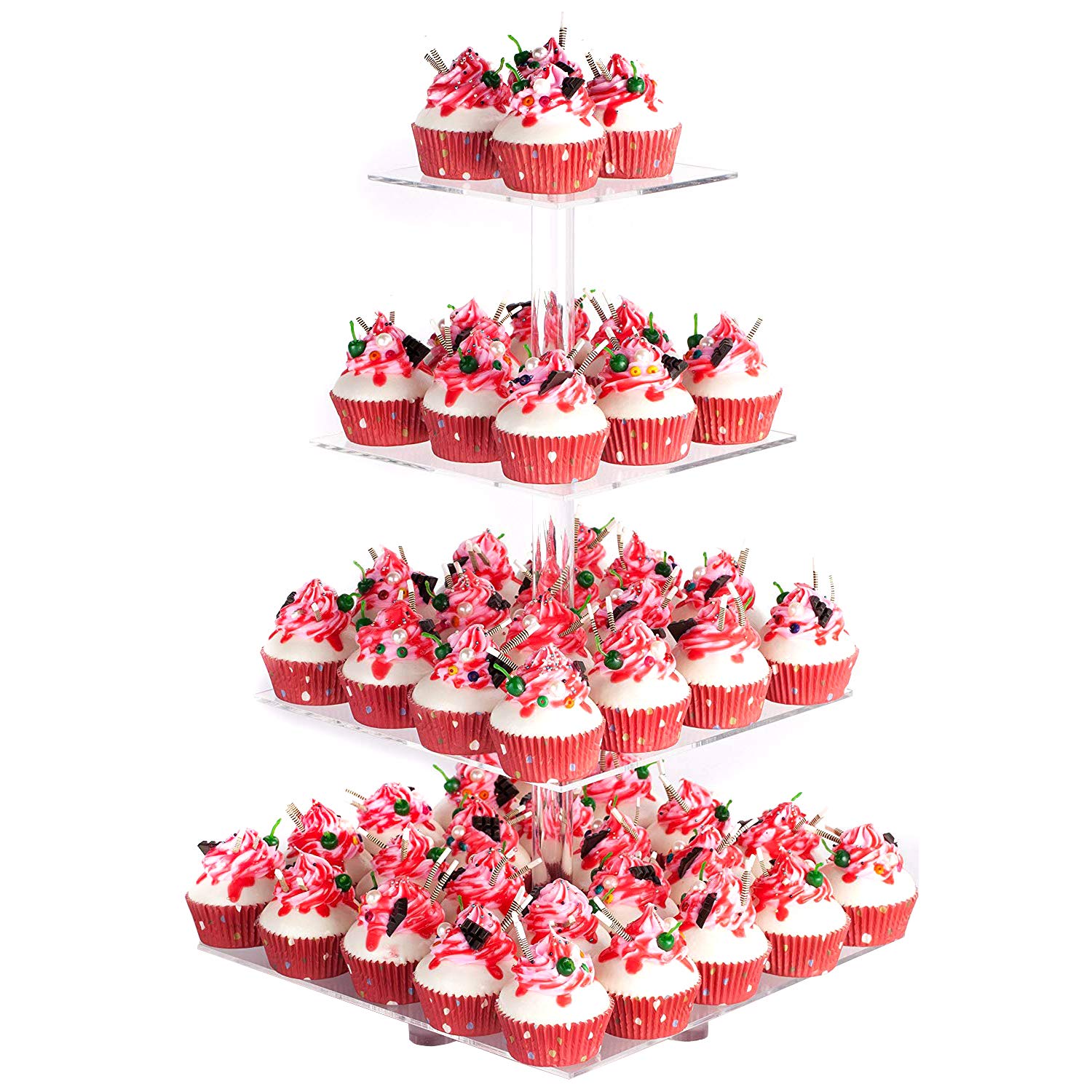 YestBuy front view of clear 4-tier cupcake stand showcases elegant display benefit