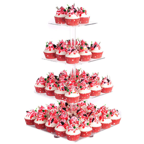 YestBuy front view of clear 4-tier cupcake stand showcases elegant display benefit