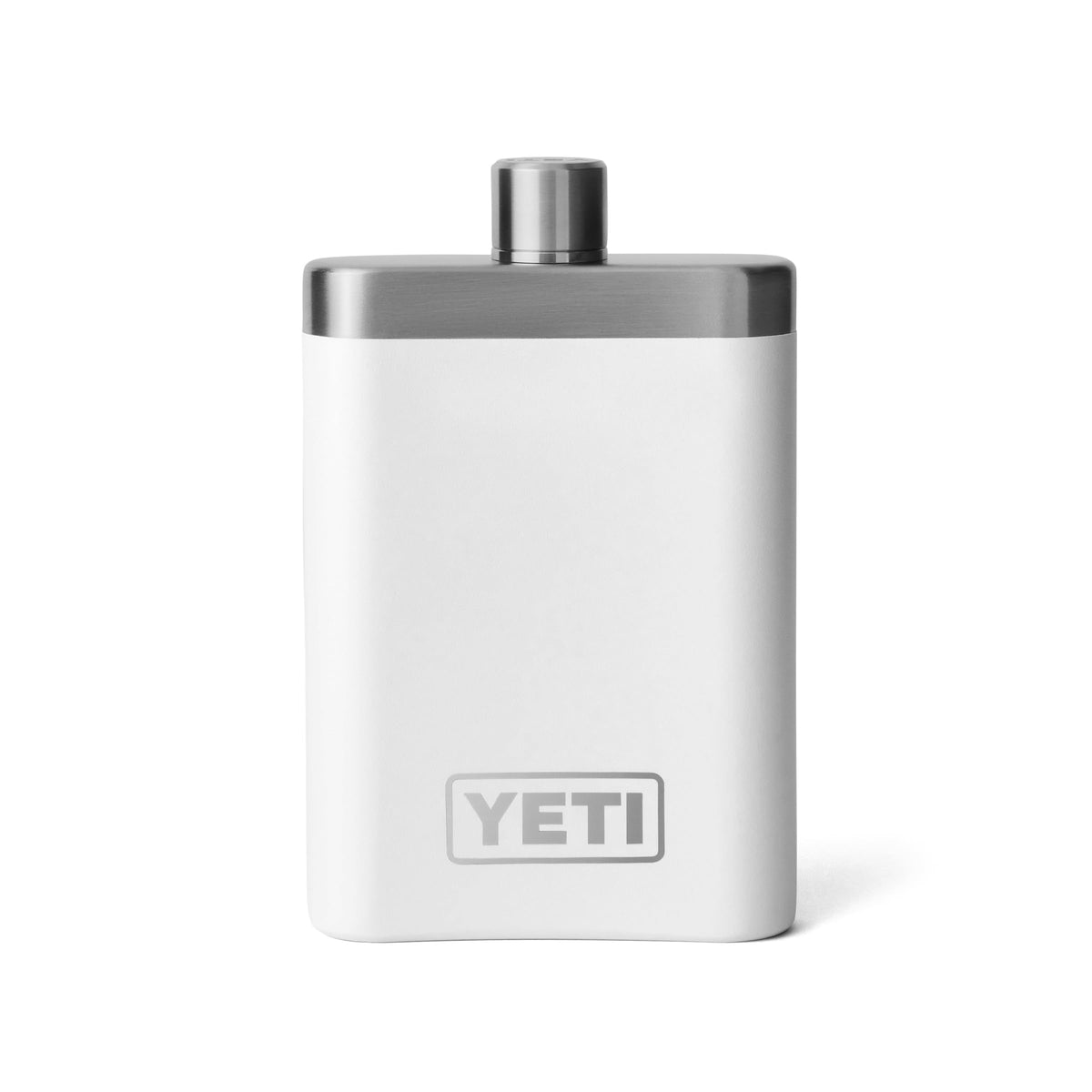 YETI front view of white 7 oz flask showing sleek profile and portability