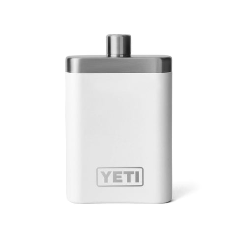 YETI front view of white 7 oz flask showing sleek profile and portability