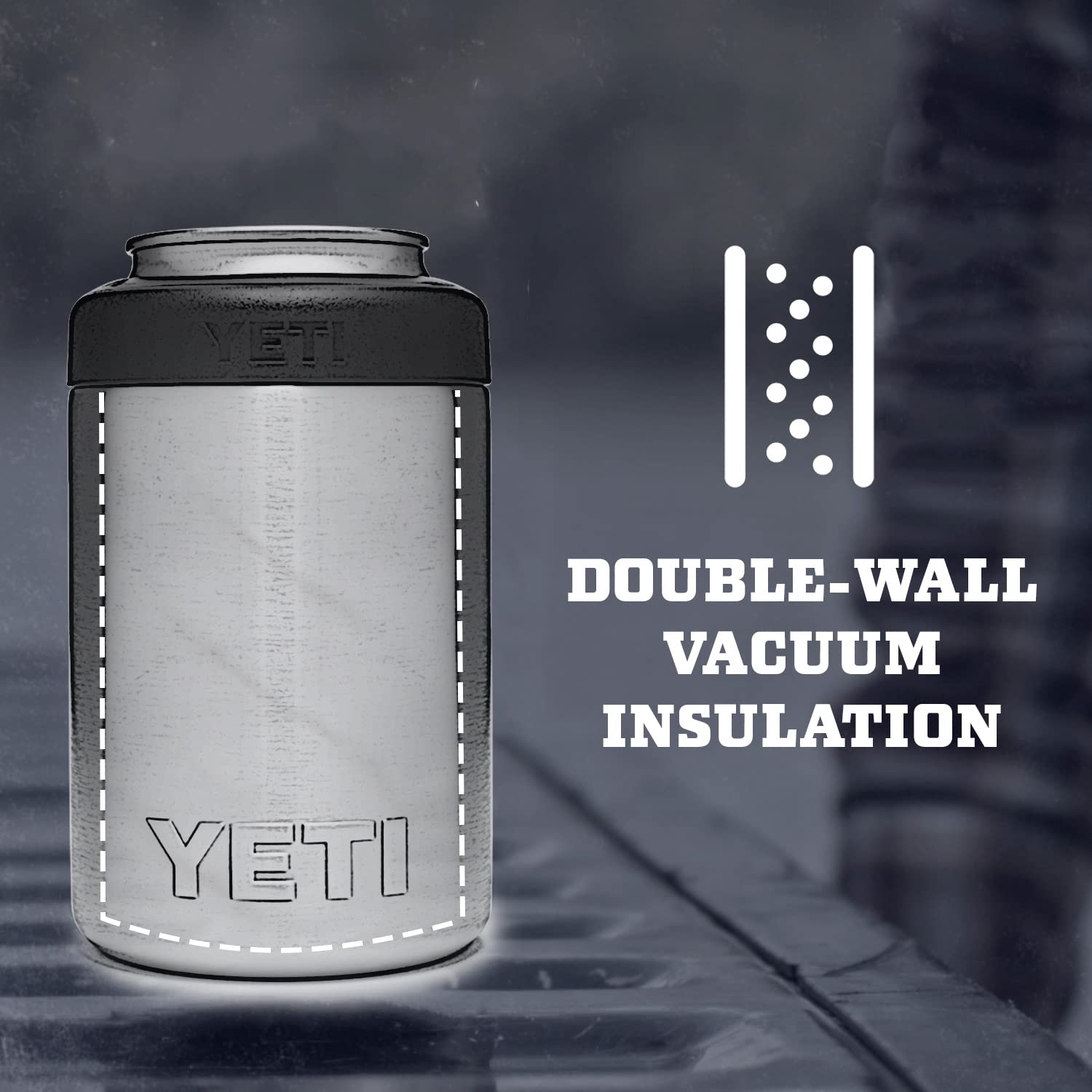 YETI Colster side profile highlighting thick-gauge steel strength advantage