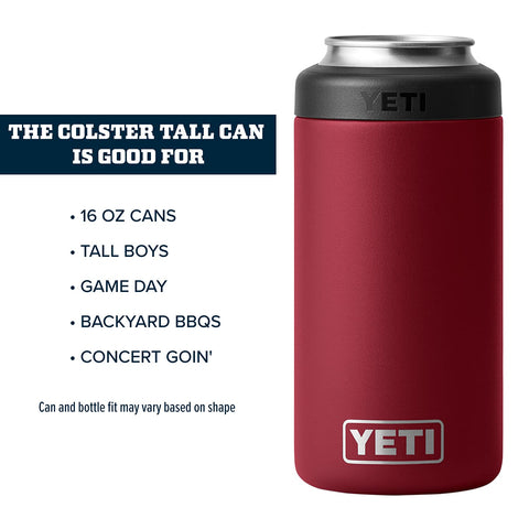 YETI Colster with 16 oz tallboy inserted demonstrating secure fit and stability