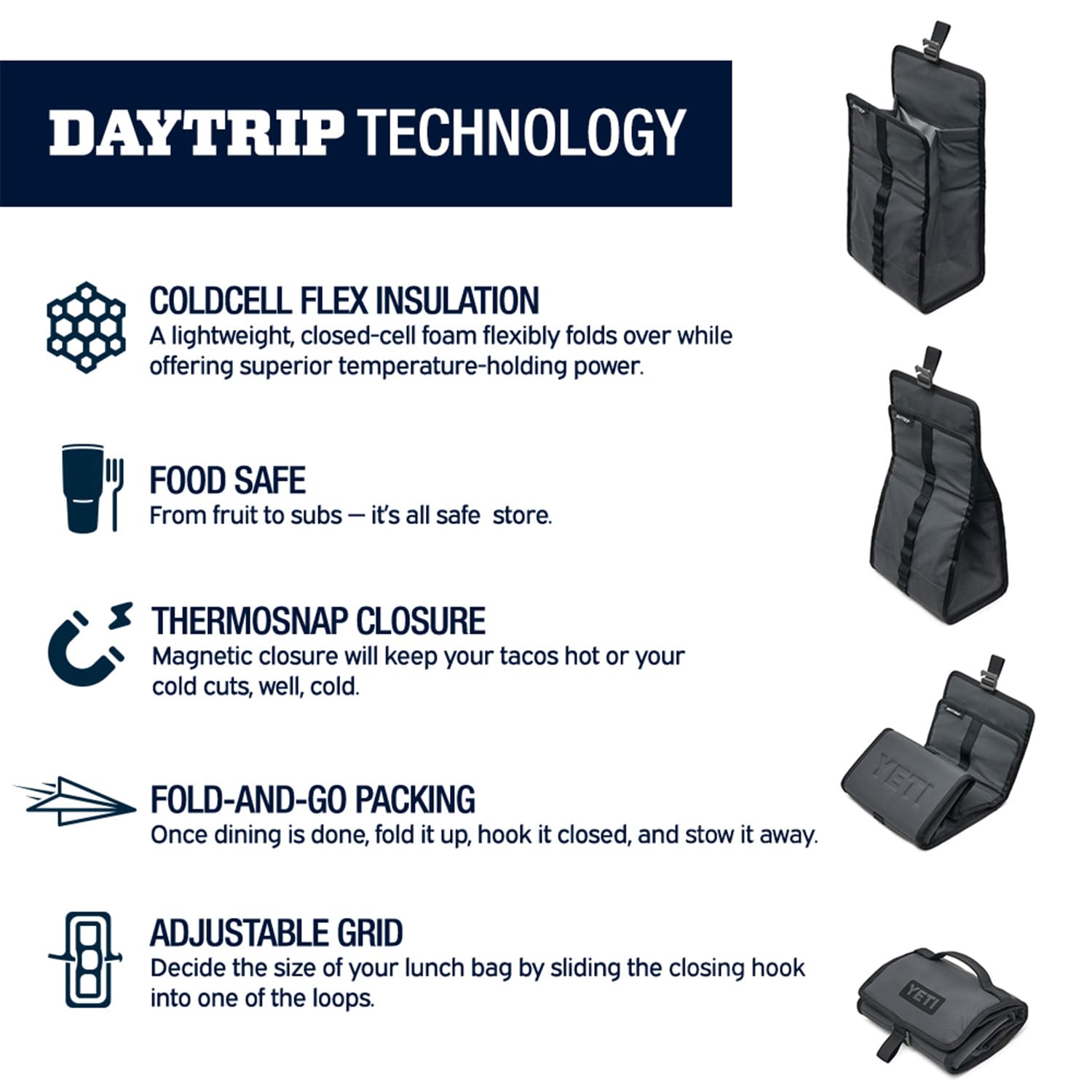 YETI Daytrip folded flat with hook closure for compact storage
