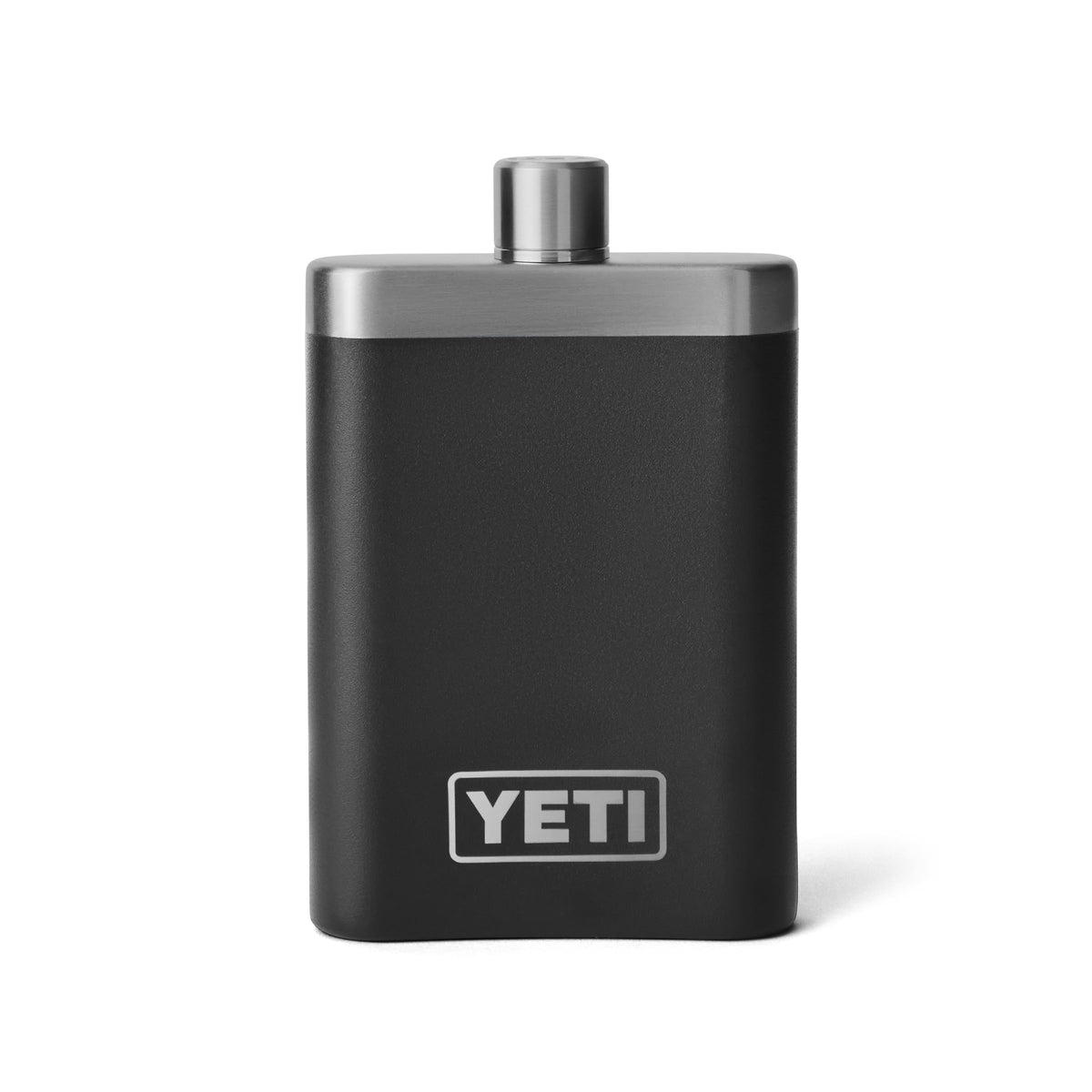 YETI black flask front view showing sleek design and portability benefit
